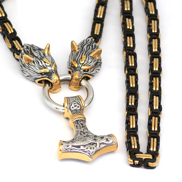 Vikings Golden Mjolnir Stainless Steel Necklace - Ancient Treasures